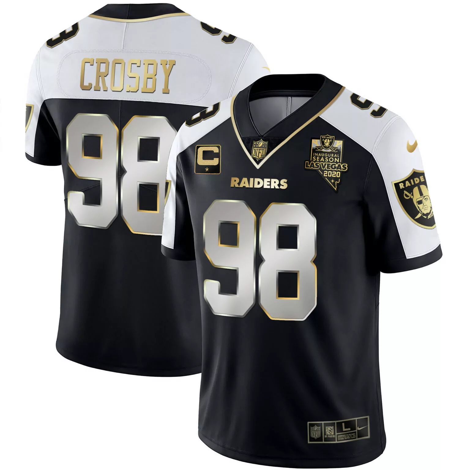 Maxx Crosby 98 Raiders Jersey Black Inaugural Season Las Vegas 2020 Men Player White