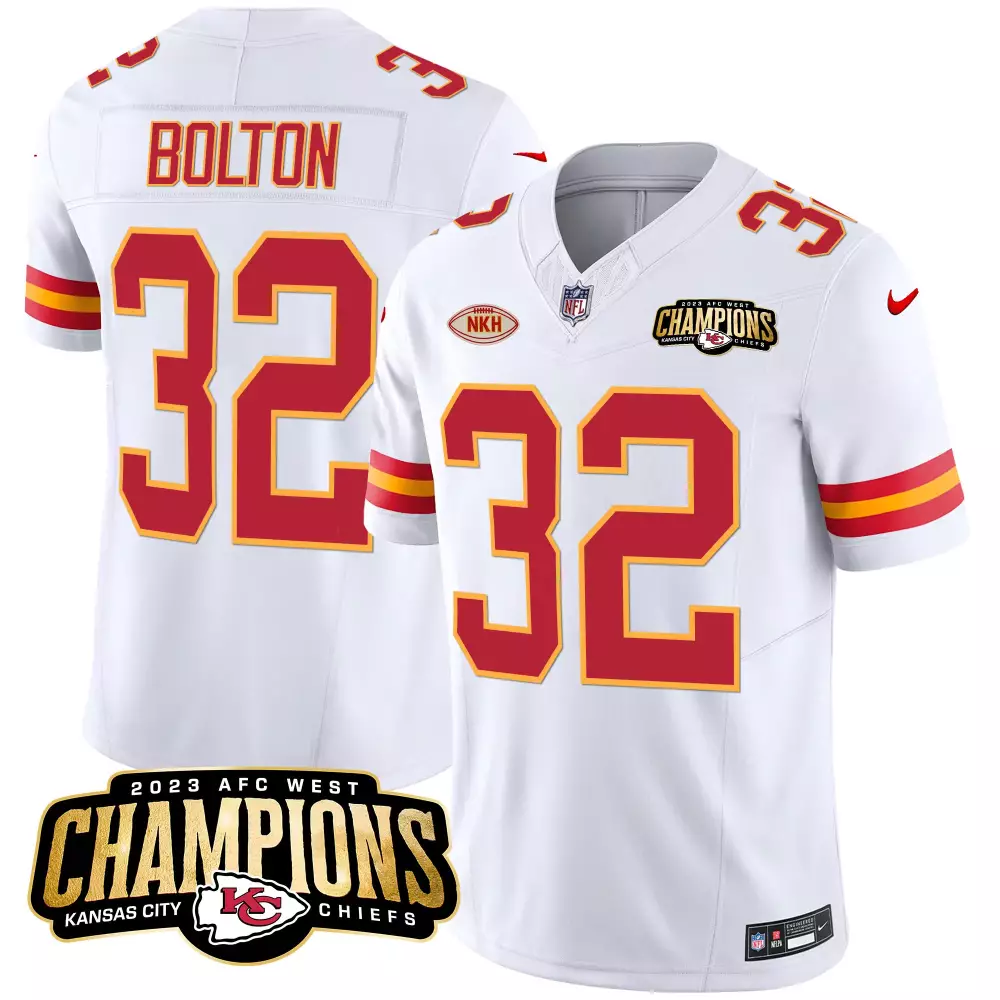 Tre Watson 32 Kansas City Chiefs Jersey White 2023 AFC West Champions Men Red Gold