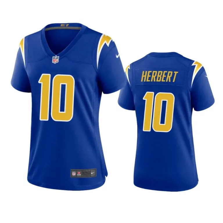 Justin Herbert 10 Jersey Royal Blue Los Angeles Chargers Men NFL Gold White Alternate