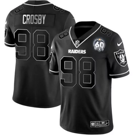 Maxx Crosby 98 Raiders Jersey Black 60th Anniversary Men Official White Vapor Stitched