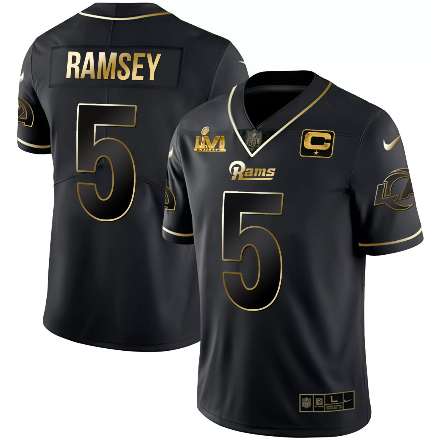 Jalen Ramsey 5 Rams Jersey Black Super Bowl Lvi Men Gold All Stitched