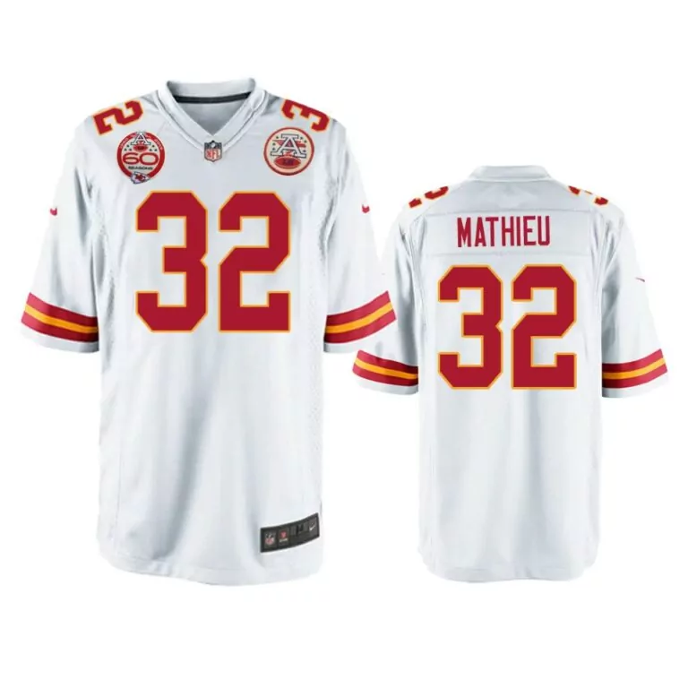 Tyrann Mathieu 32 Jersey White 60th Season Kansas City Chiefs 60 Seasons Men Red
