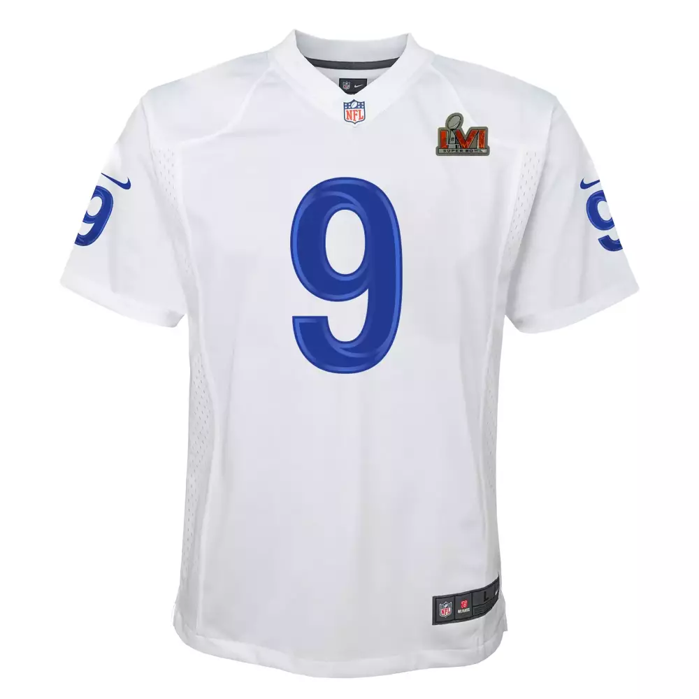 Custom Los Angeles Rams 9 Jersey White Super Bowl Lvi 2021 Men Game Blue