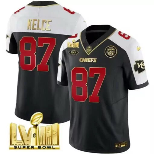 Travis Kelce 87 Chiefs Jersey Black Super Bowl Lv Men Player Alternate White Red