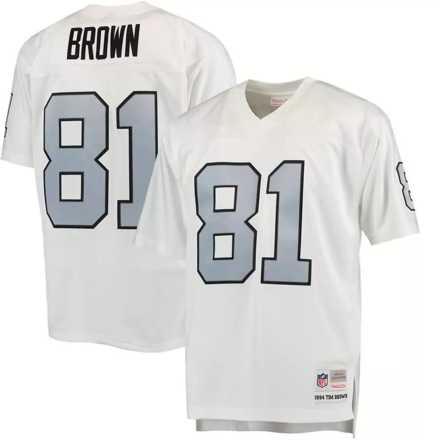 Tim Brown 81 Raiders Jersey White Men Replica Black Silver Retired