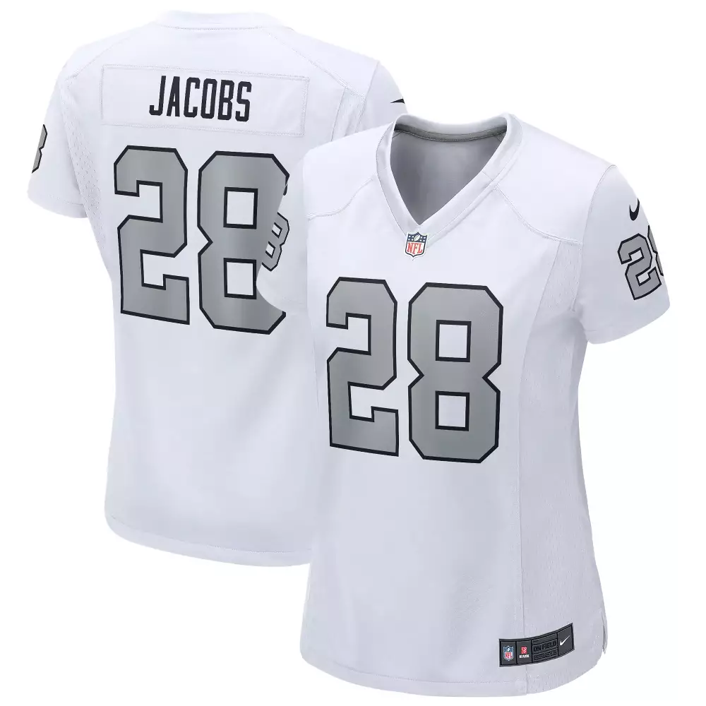Josh Jacobs 28 Las Vegas Raiders Jersey White Women Replica Alternate Silver Black