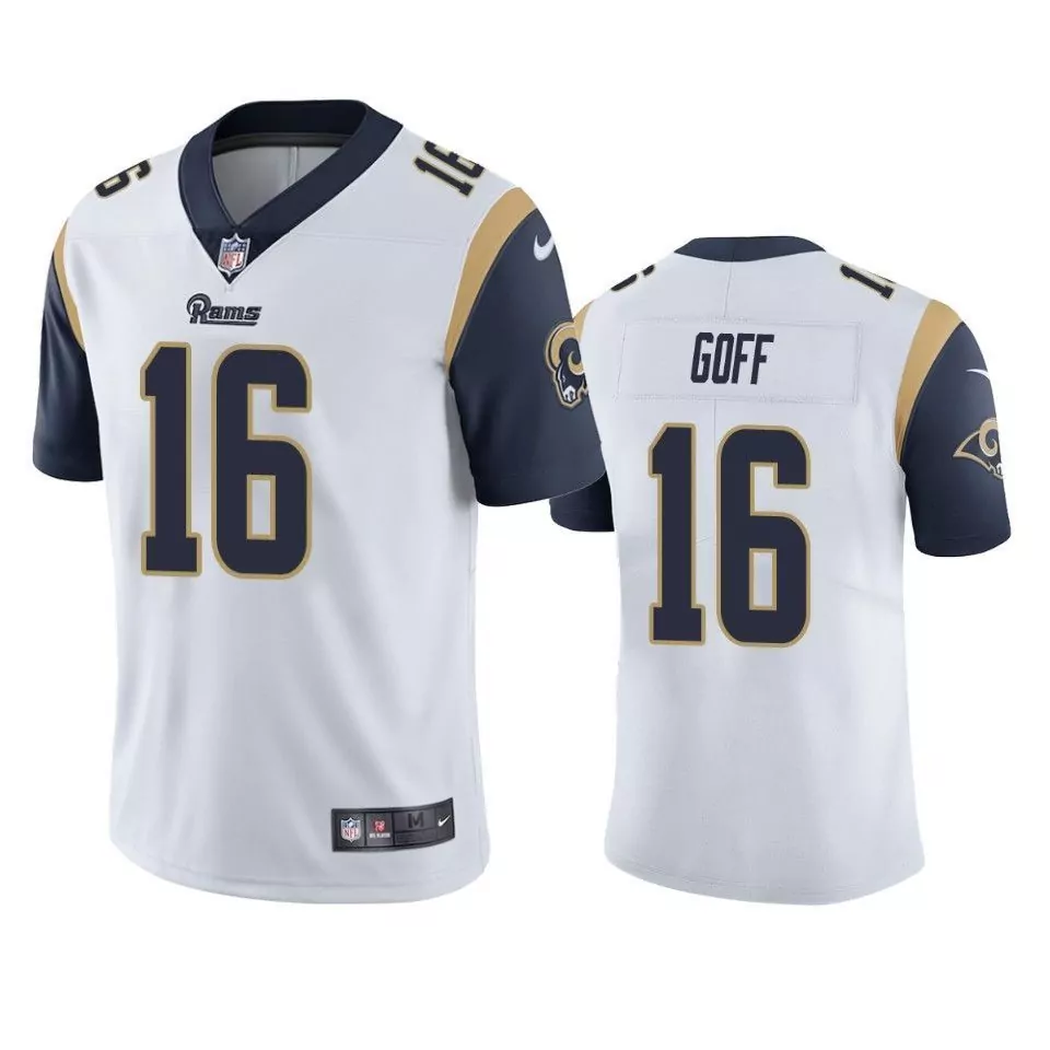 Jared Goff 16 Rams Jersey White Men Navy Blue Gold Vapor Limited