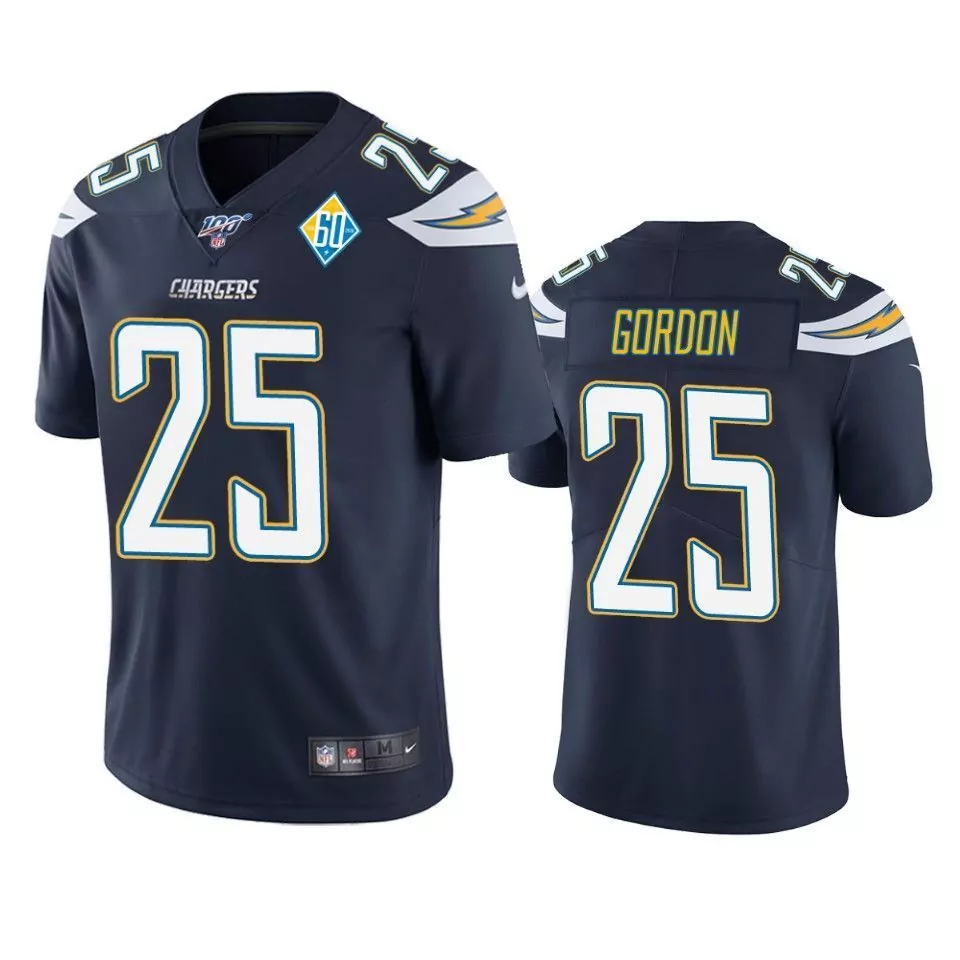 Melvin Gordon 25 Chargers Jersey Navy Blue 60th Anniversary Men Standard Yellow White