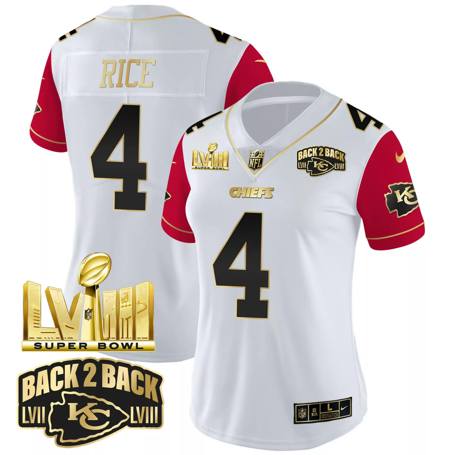 Rashee Rice 4 Chiefs Jersey White Super Bowl Champions Lvii Lviii 2023 Women Player