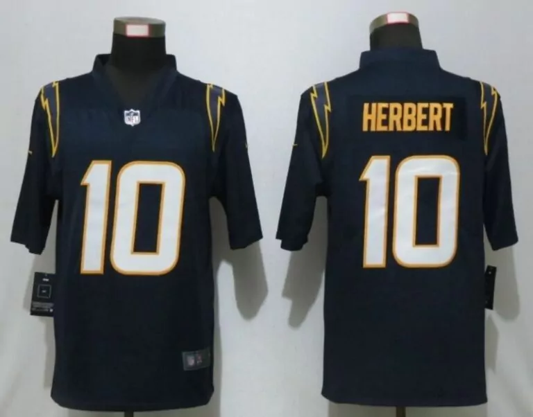 Justin Herbert 10 Chargers Jersey Navy Men Yellow White