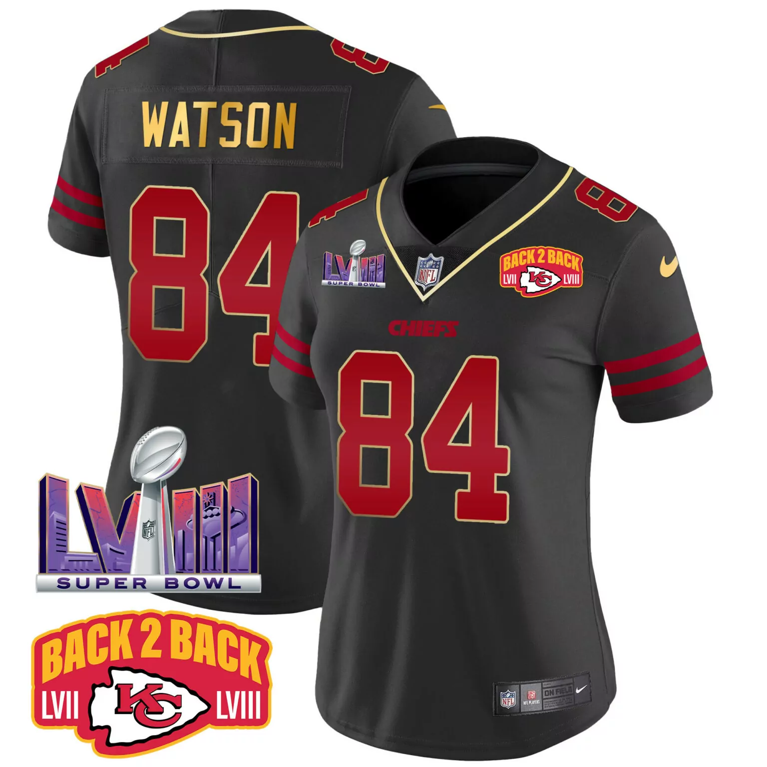 Justin Watson 84 Chiefs Jersey Black Back 2 Super Bowl Lvii Lviii Men Replica Red