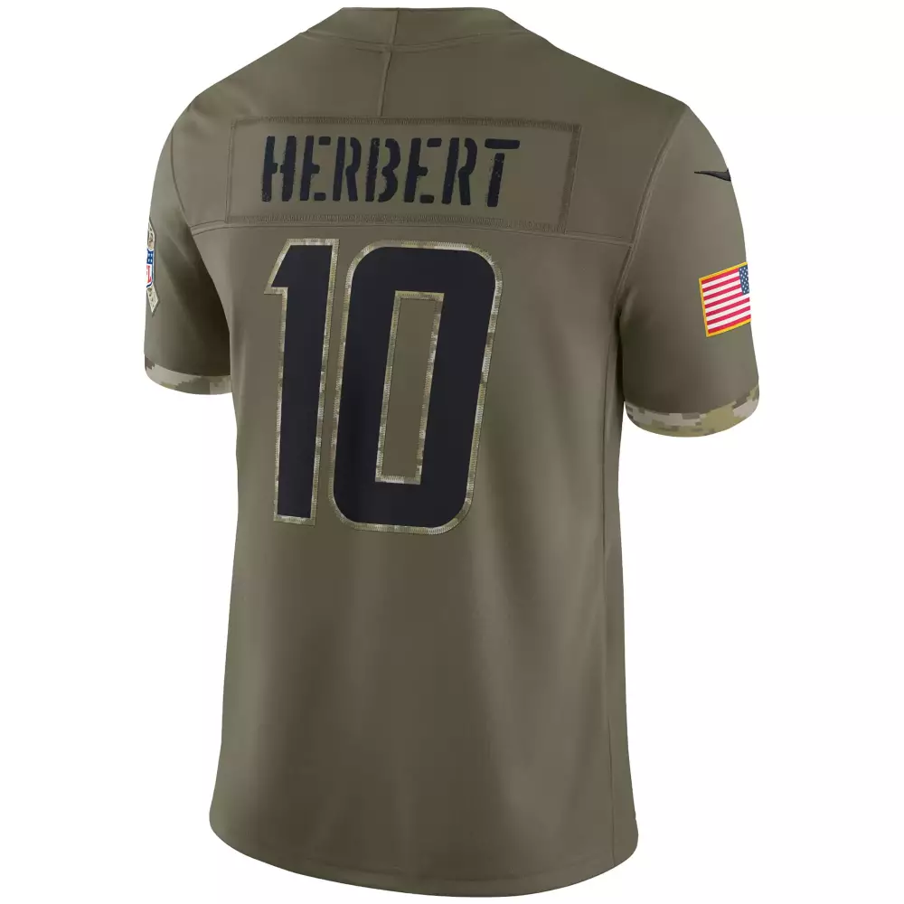 Justin Herbert 10 Chargers Jersey Olive Green Us Flag Men NFL Alternate Custom Design