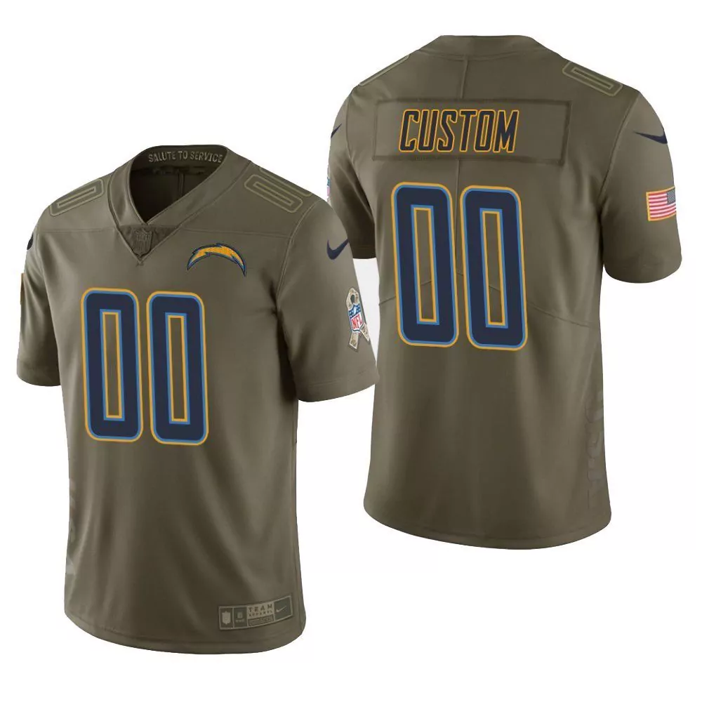 Custom Chargers Jersey Olive Salute To Service Men NFL Navy Yellow Limited