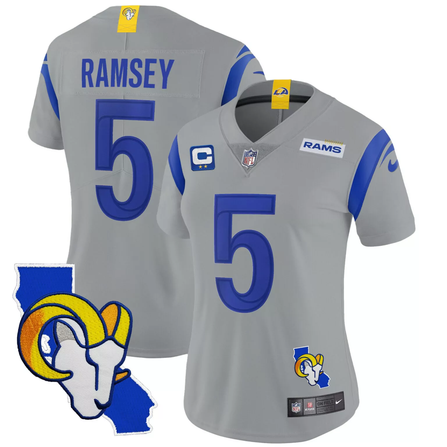 Jalen Ramsey 5 Rams Jersey Gray LA California Men Player Alternate Blue Yellow All
