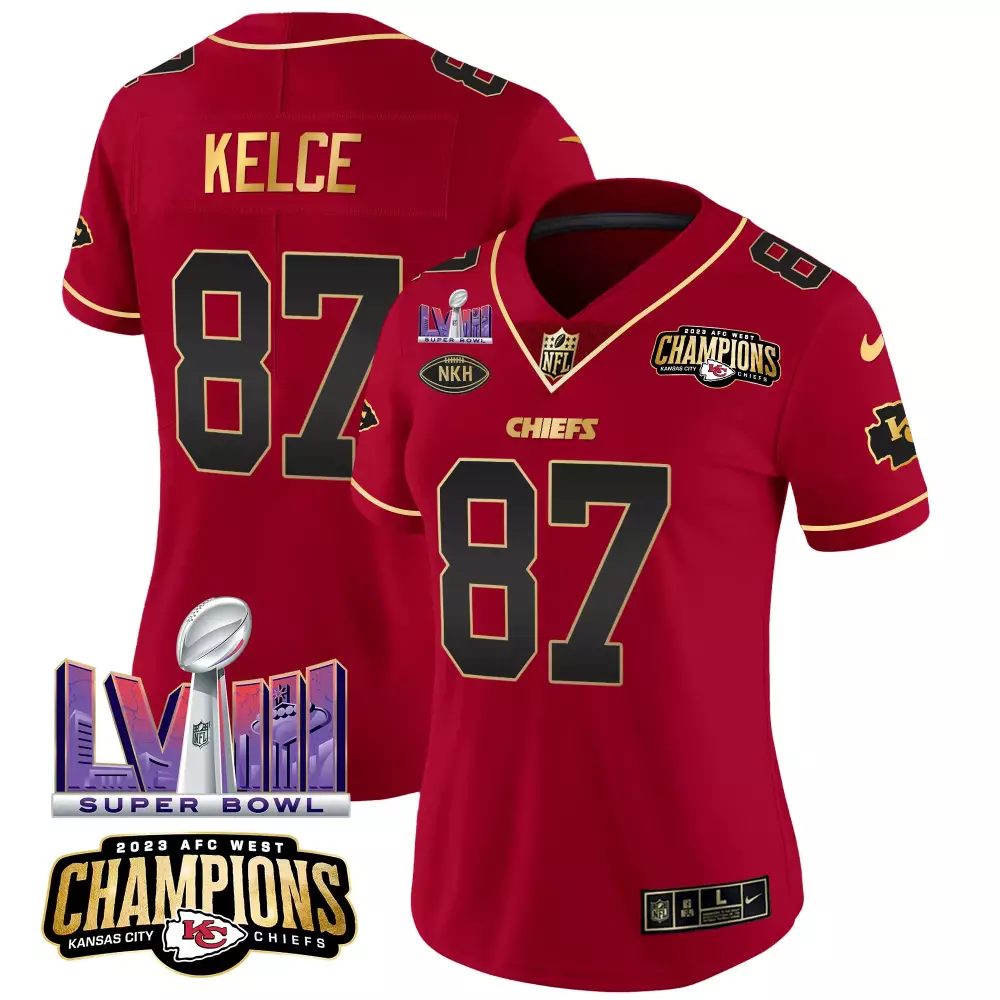 Travis Kelce 87 Jersey Red Super Bowl Lvii Champions Kansas City Chiefs 2023 AFC West