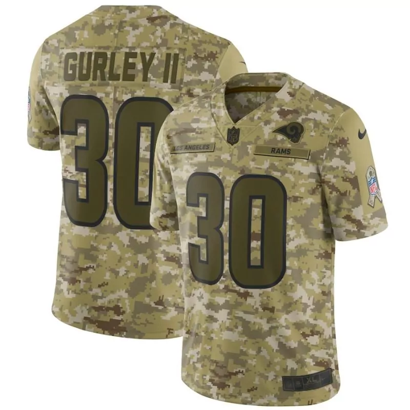 Todd Gurley 30 Rams Jersey Camouflage Salute To Service Men NFL Custom Design Olive Green