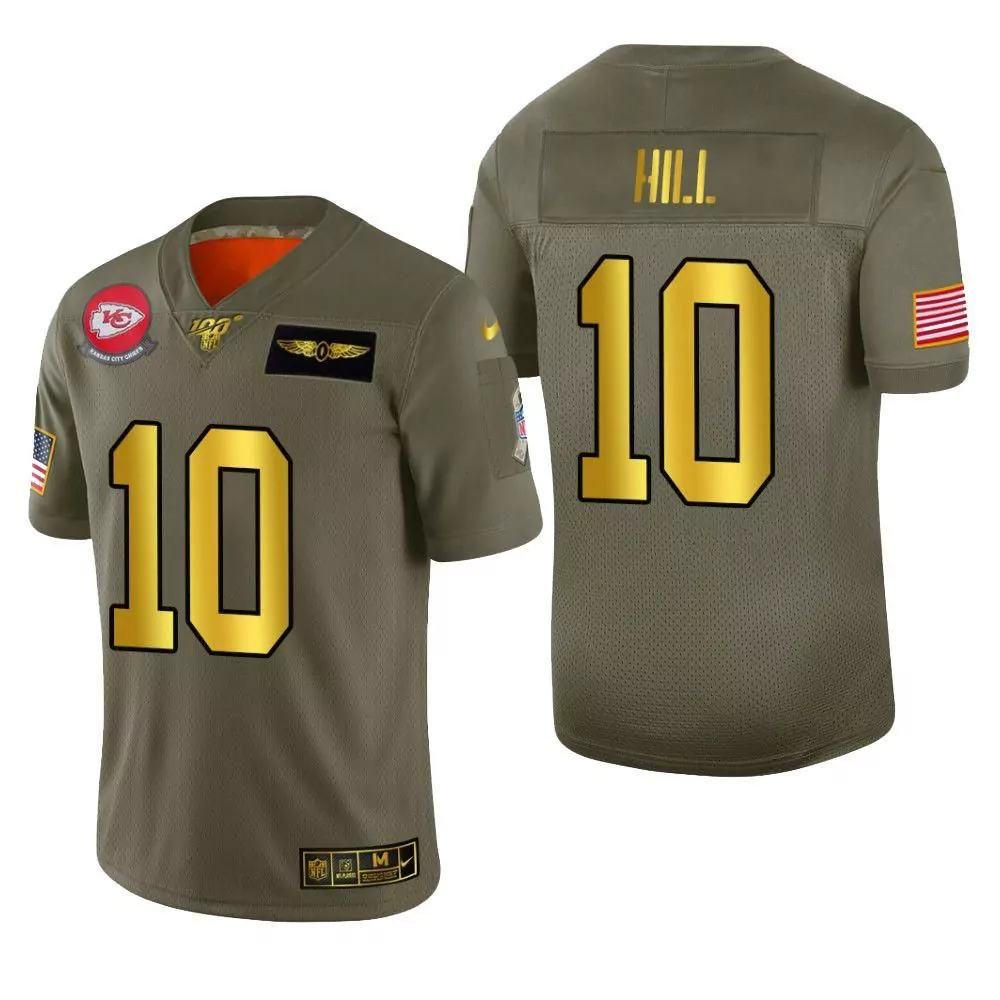Tyreek Hill 10 Kansas City Chiefs Jersey Olive Salute To Service Us Flag 2023 Men