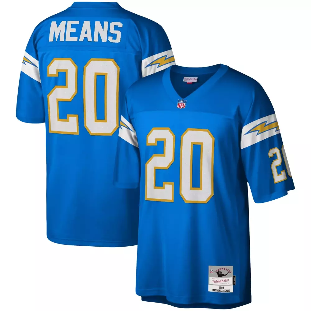 Natrone Means 20 Jersey Blue Throwback Los Angeles Chargers 1994 Men Authentic White