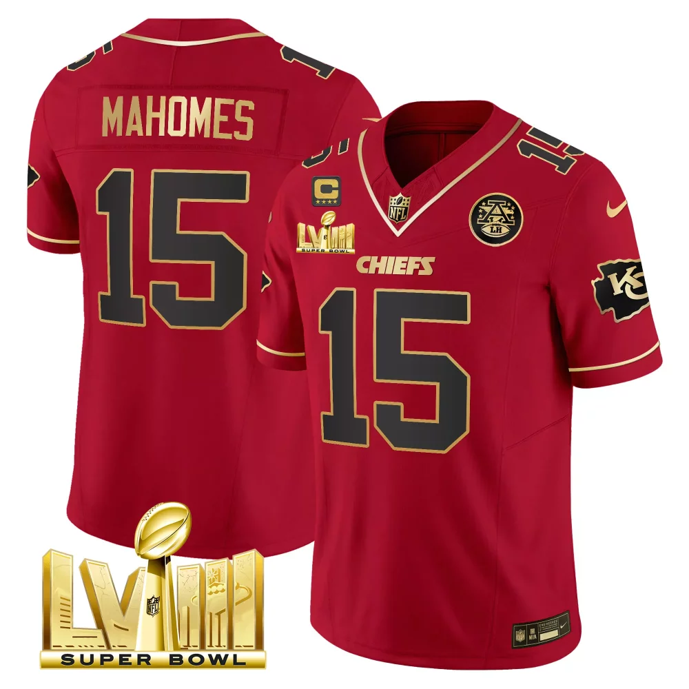 Patrick Mahomes 15 Chiefs Jersey Red Super Bowl Lvii Men Black Gold Vapor v4 All