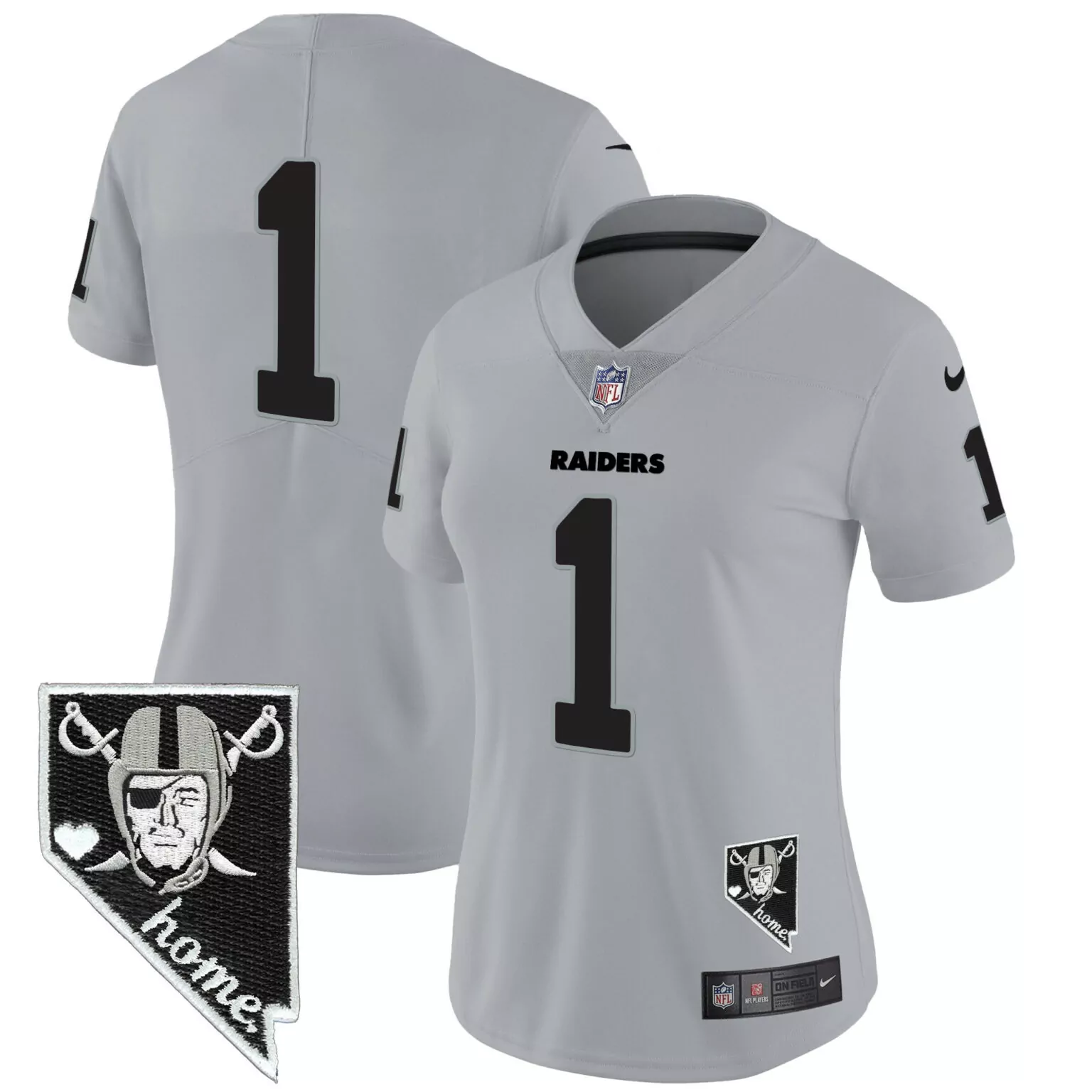 Custom Raiders 1 Jersey Silver Home Women Replica Black All Stitched