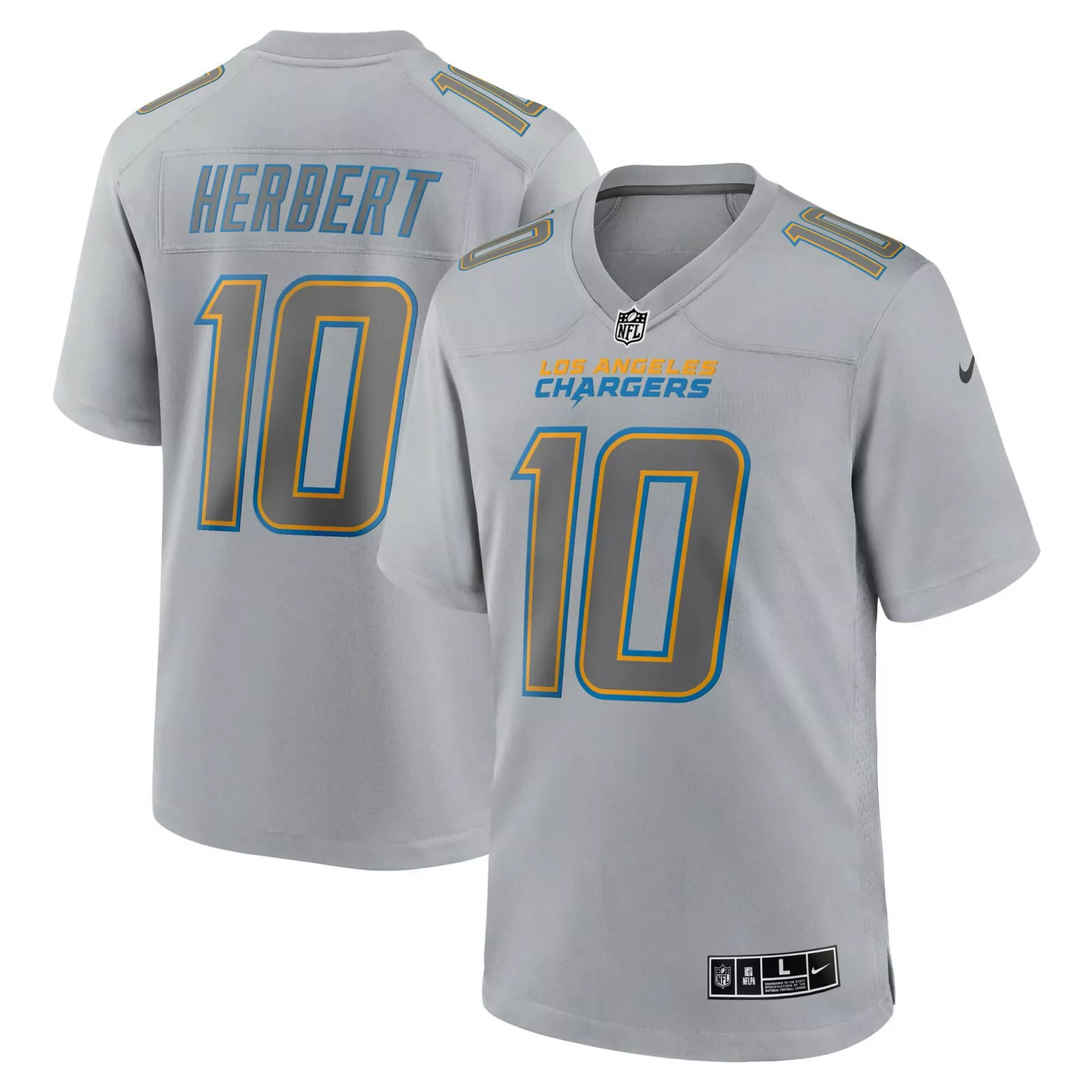 Justin Herbert 10 Jersey Gray Alternate Los Angeles Chargers Men Full Dye Light Blue