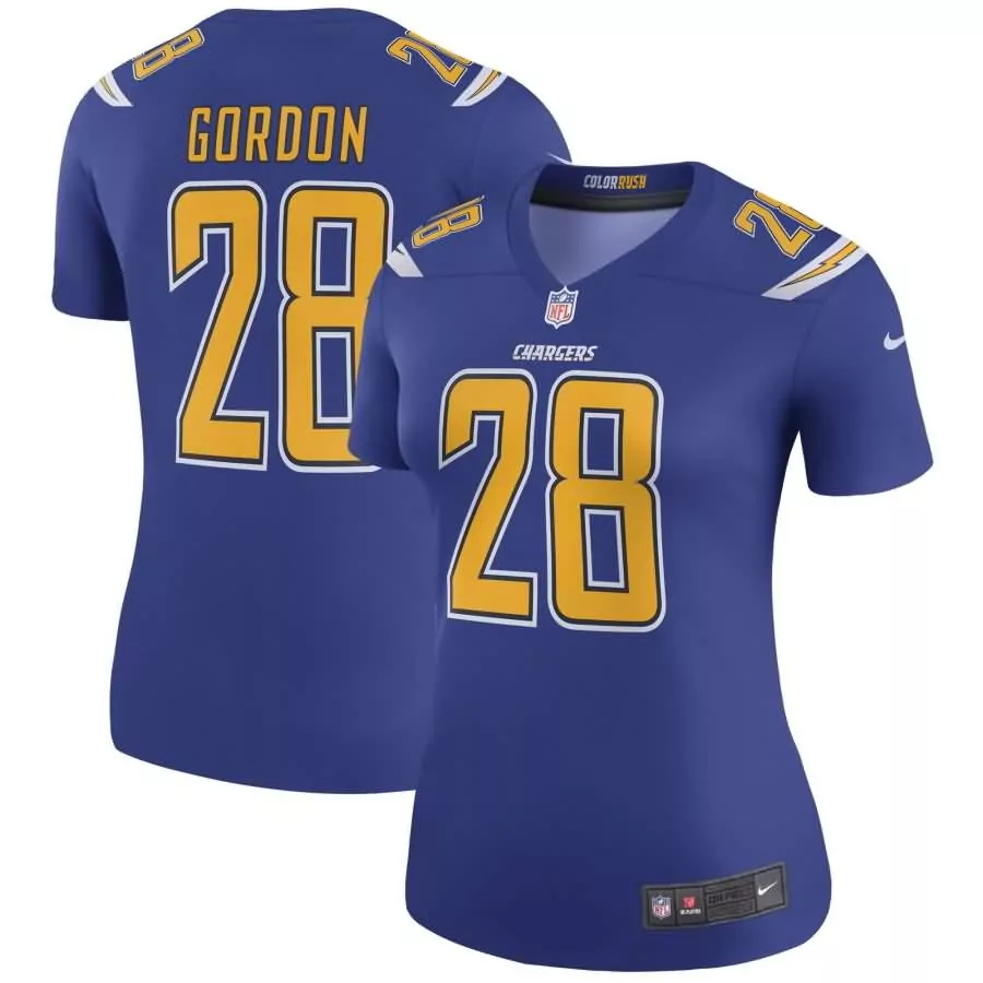 Melvin Gordon 28 Chargers Jersey Royal Blue Color Rush Replica Yellow White