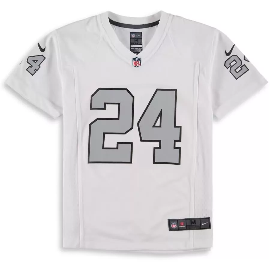 Custom Raiders 24 Jersey White Men Replica Silver Black Rush Game