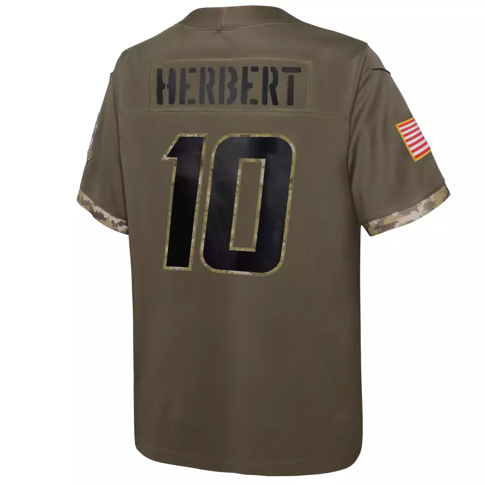 Justin Herbert 10 Chargers Jersey Olive American Flag Men Camouflage Alternate Custom Design