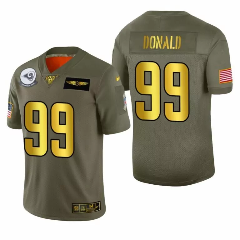 Aaron Donald 99 Los Angeles Rams Jersey Olive Drab Us Flag Men American Gold Orange