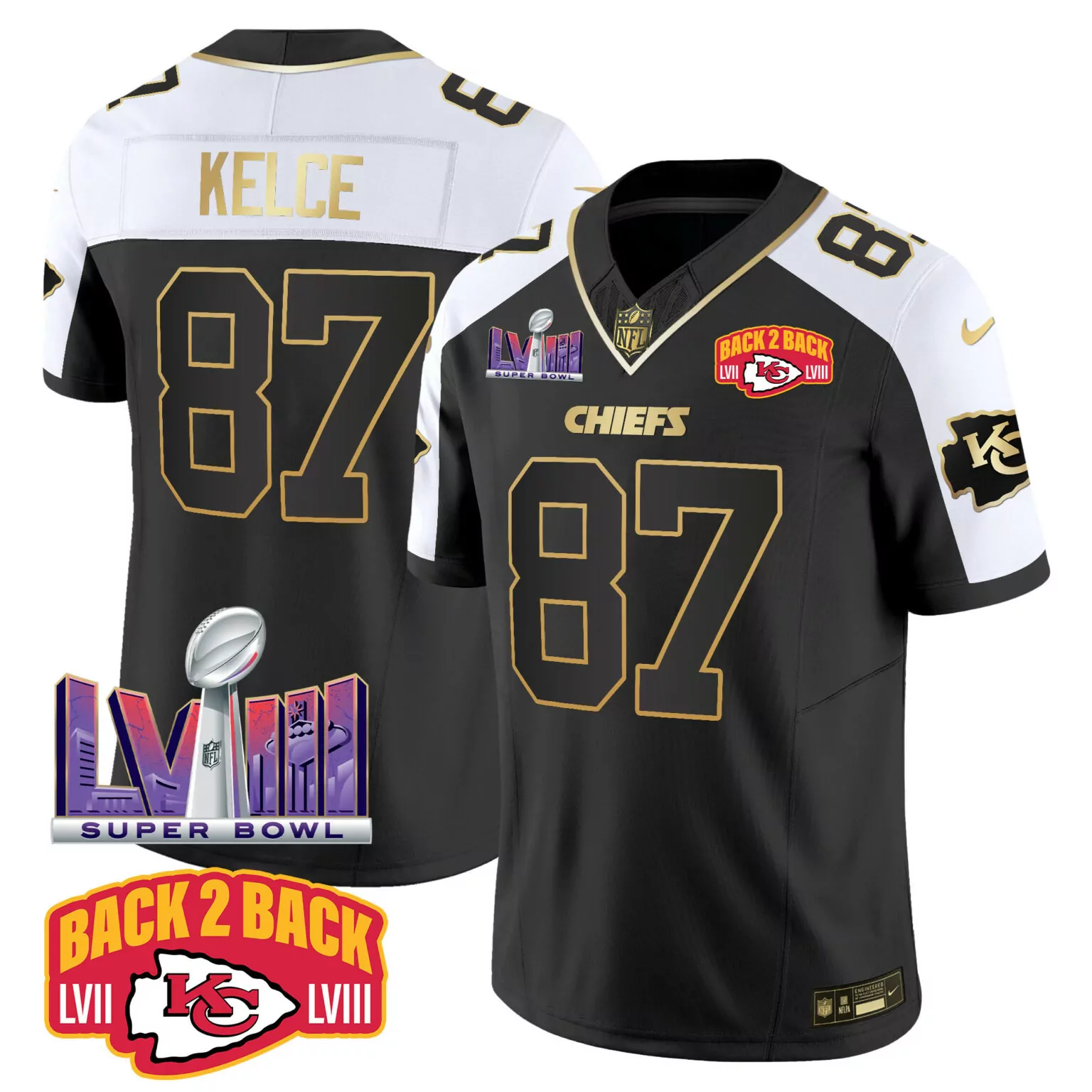 Travis Kelce 87 Chiefs Jersey Black Super Bowl Lviii Champions To Men Player Alternate