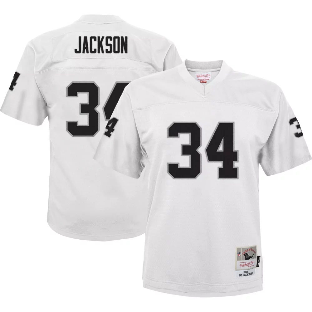 Bo Jackson 34 Raiders Jersey White Mitchell & Ness Men Replica Black Silver Retired