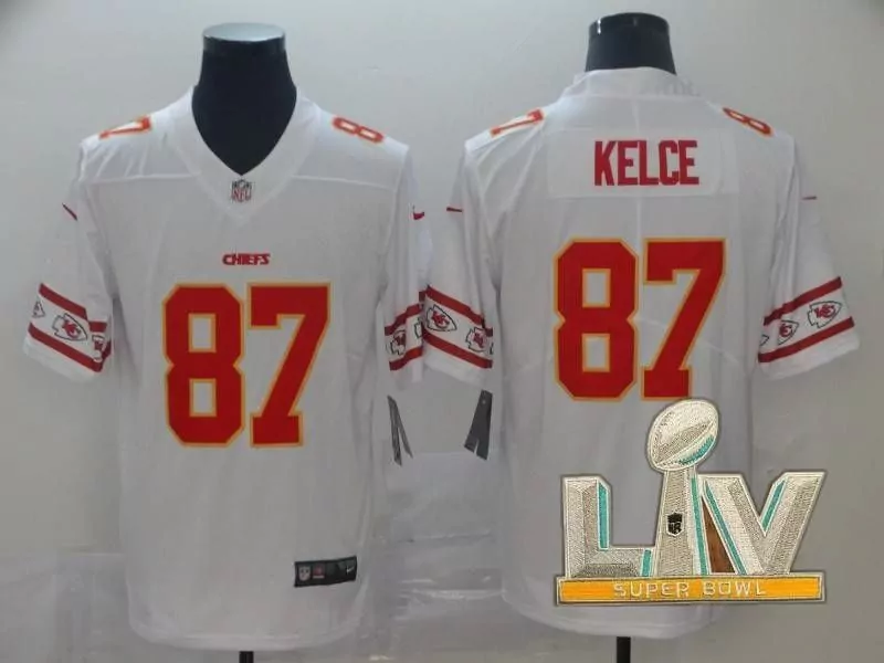Travis Kelce 87 Chiefs Jersey White Super Bowl Liv Men Standard Red Gold
