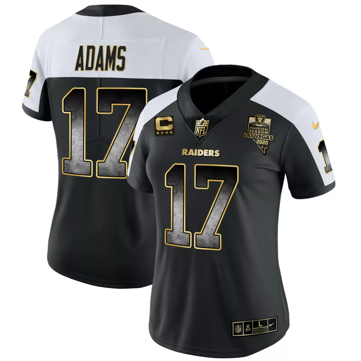 Davante Adams 17 Raiders Jersey Black Men NFL Split White Gold Alternate All Stitched