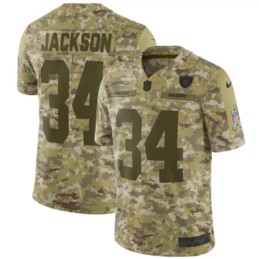 Bo Jackson 34 Raiders Jersey Camouflage Salute To Service Men Replica Alternate Custom Design