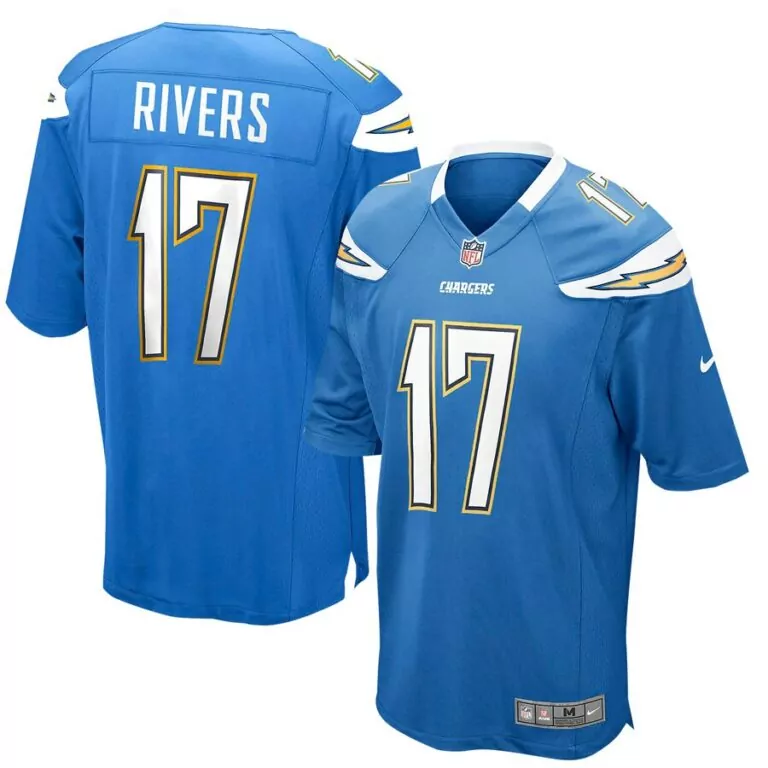 Philip Rivers 17 Chargers Jersey Blue Men Replica White Yellow Alternate Game