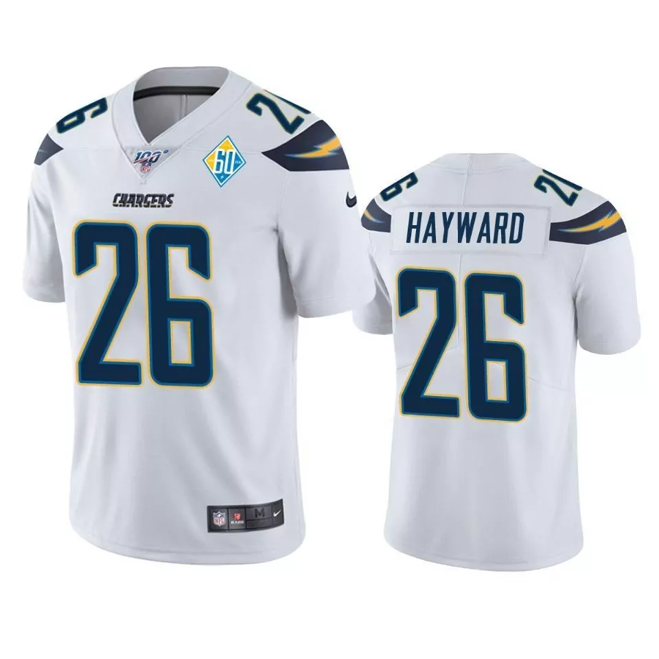 Casey Hayward 26 Chargers Jersey White 60th Anniversary Men Regular Navy Blue Yellow