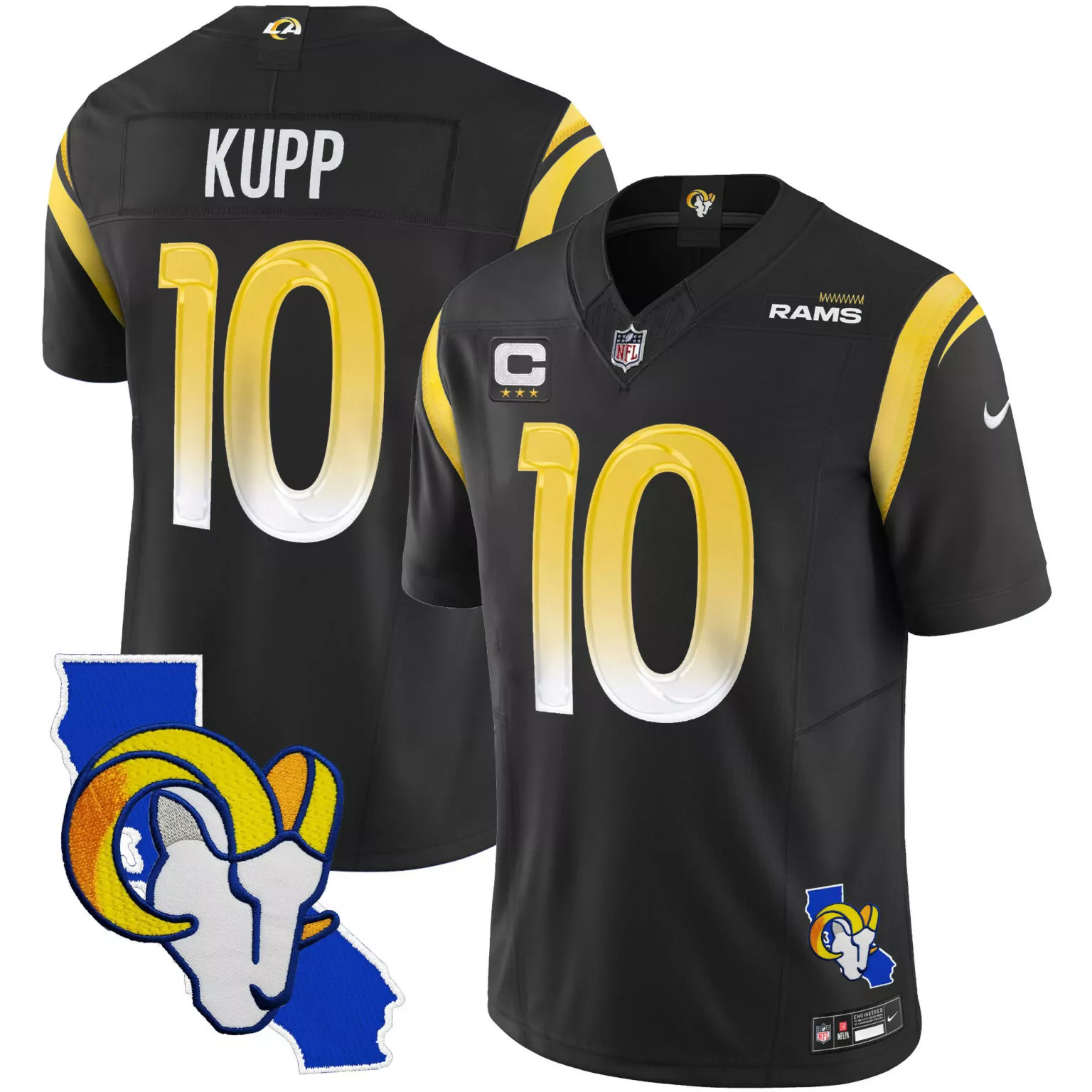 Cooper Kupp 10 Rams Jersey Black California Map Men Standard Yellow White All Stitched