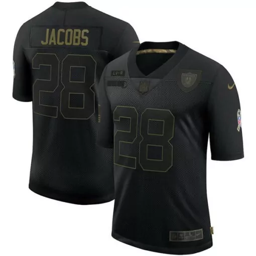 Josh Jacobs 28 Raiders Jersey Black Salute To Service Lv-r Men Gold Stitched
