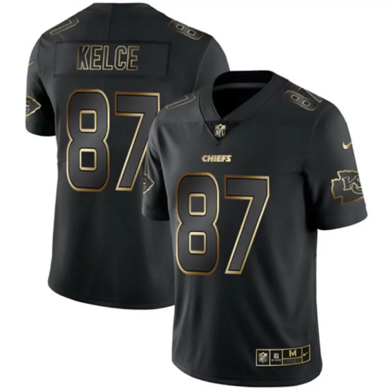 Travis Kelce 87 Chiefs Jersey Black Men Replica Gold Stitched