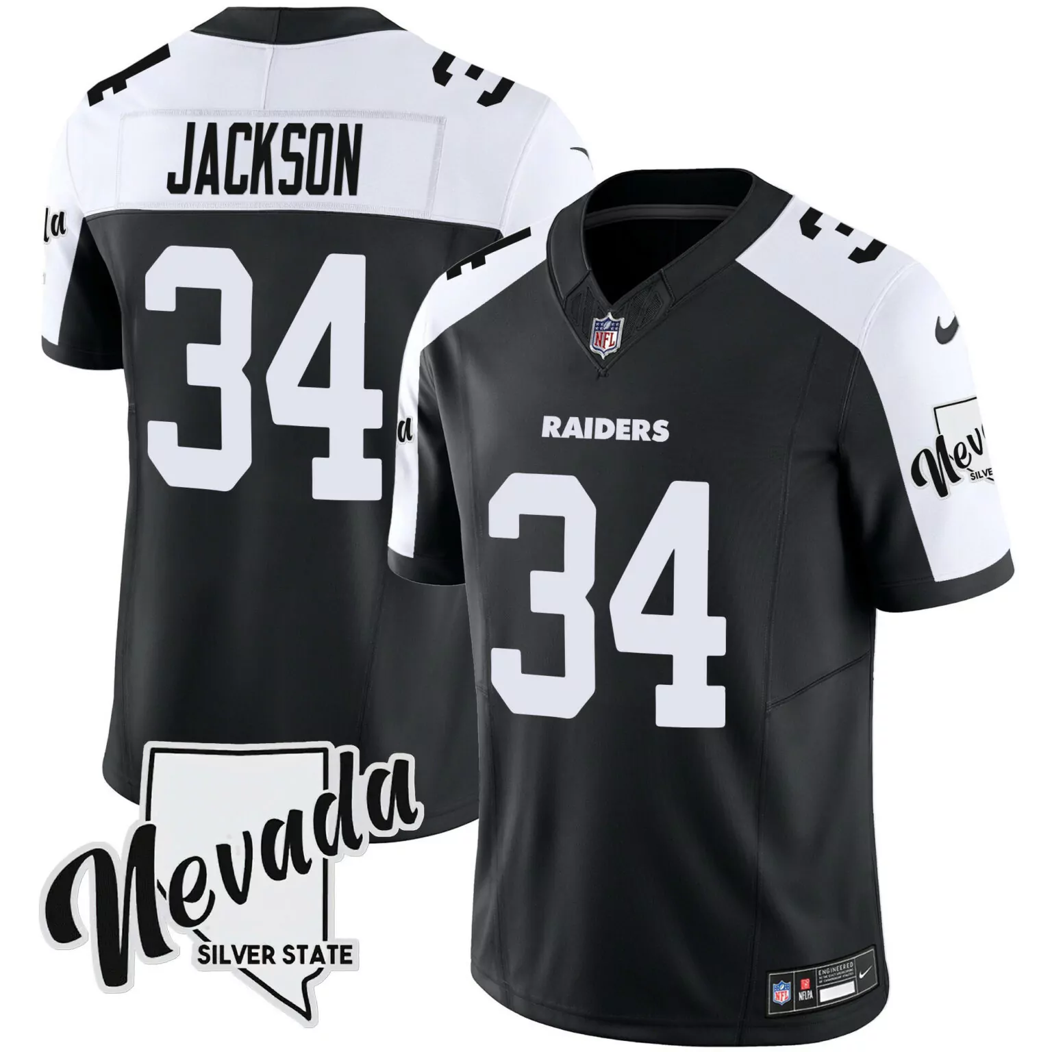 Bo Jackson 34 Raiders Jersey Black Men Replica White Alternate All Stitched
