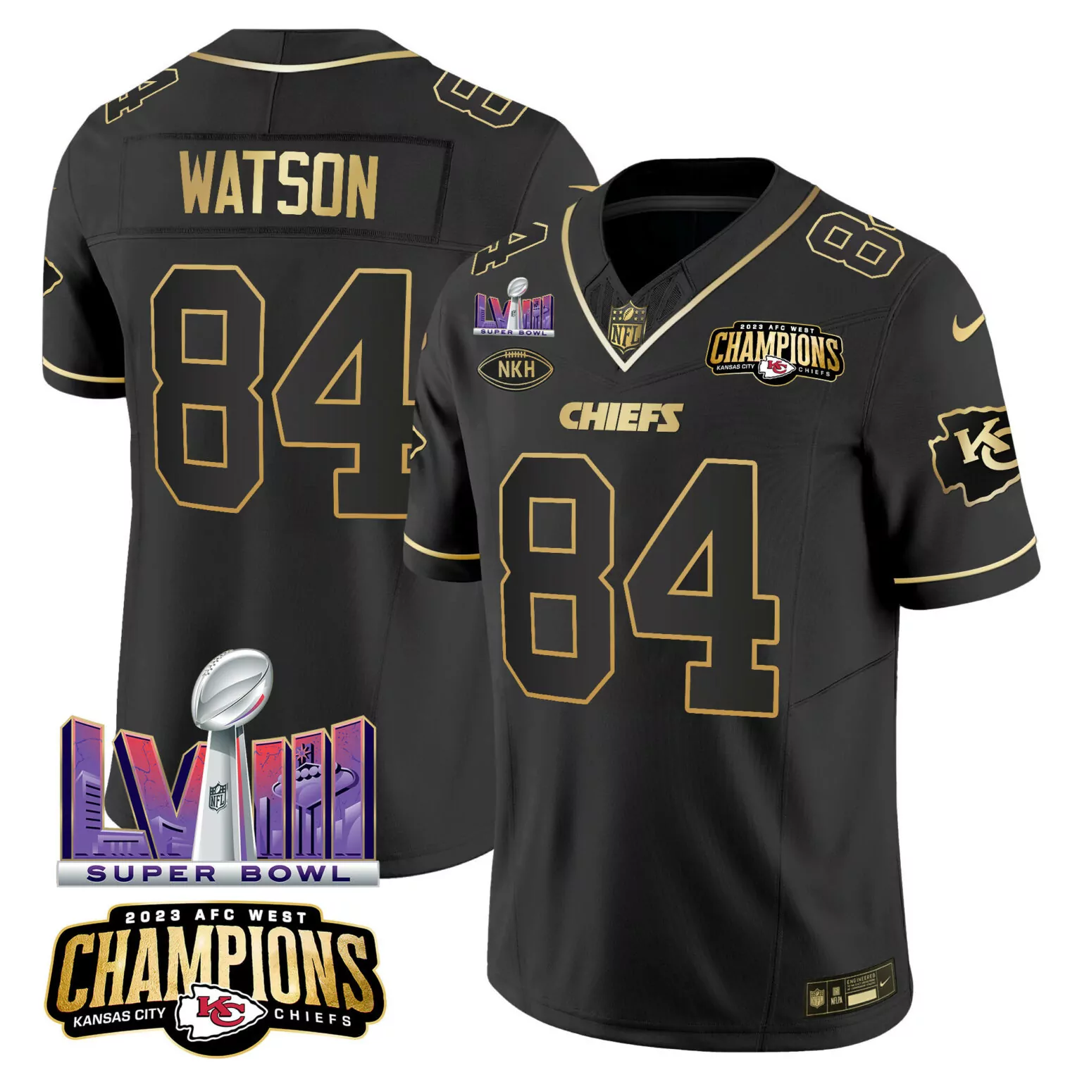 Justin Watson 84 Jersey Black Super Bowl Lvii Champions Kansas City Chiefs 2023 AFC West