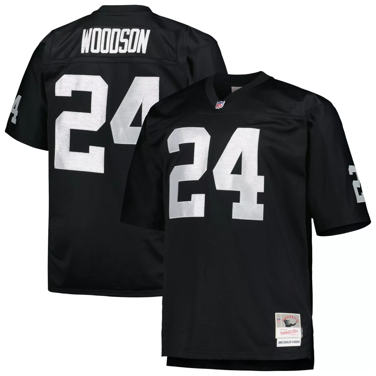 Charles Woodson 24 Raiders Jersey Black Mitchell & Ness Throwback Men White Retired