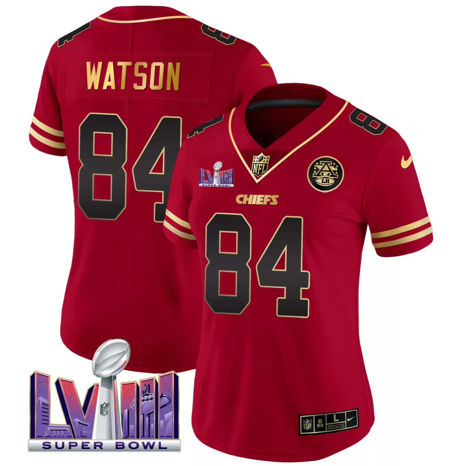Justin Watson 84 Chiefs Jersey Red Super Bowl Lviii Men Gold All Stitched