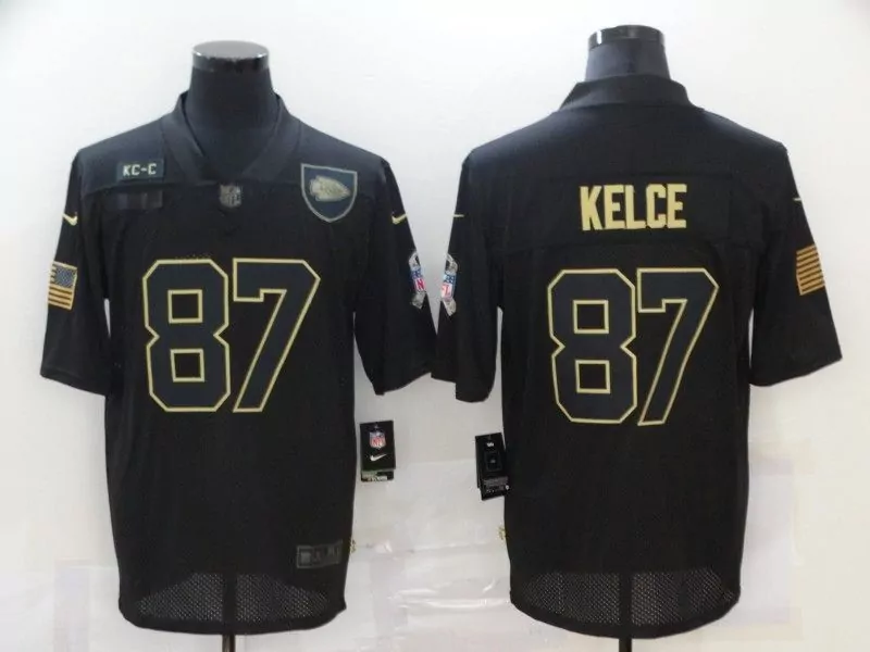 Travis Kelce 87 Chiefs Jersey Black Blackout American Flag Kc-c Men NFL Gold Vapor
