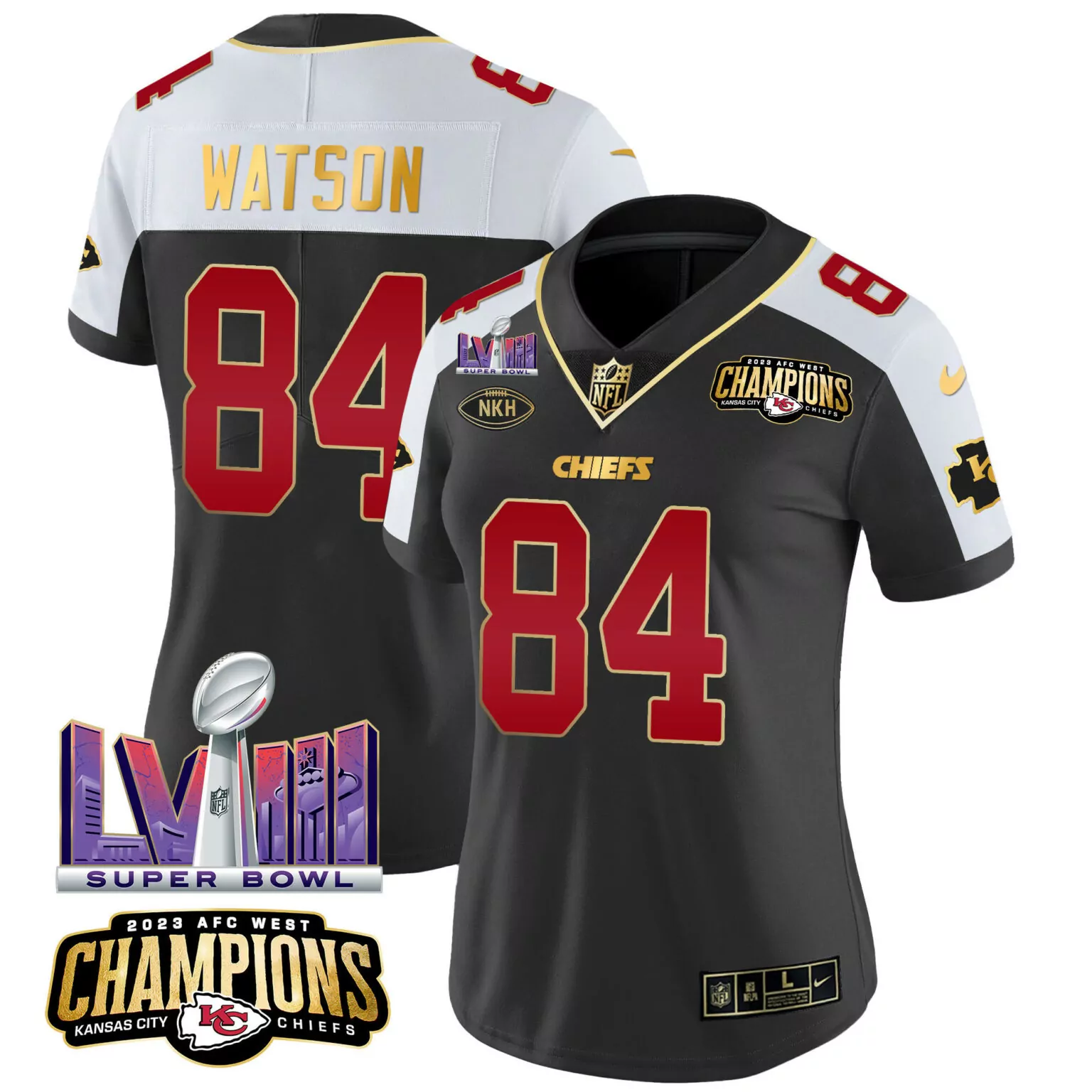 Justin Watson 84 Jersey Black 2023 AFC West Champions Kansas City Chiefs Super Bowl Lvii Nkh