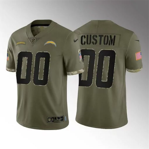 Custom Los Angeles Chargers Jersey Olive Drab Salute To Service Men Black Desert Camo