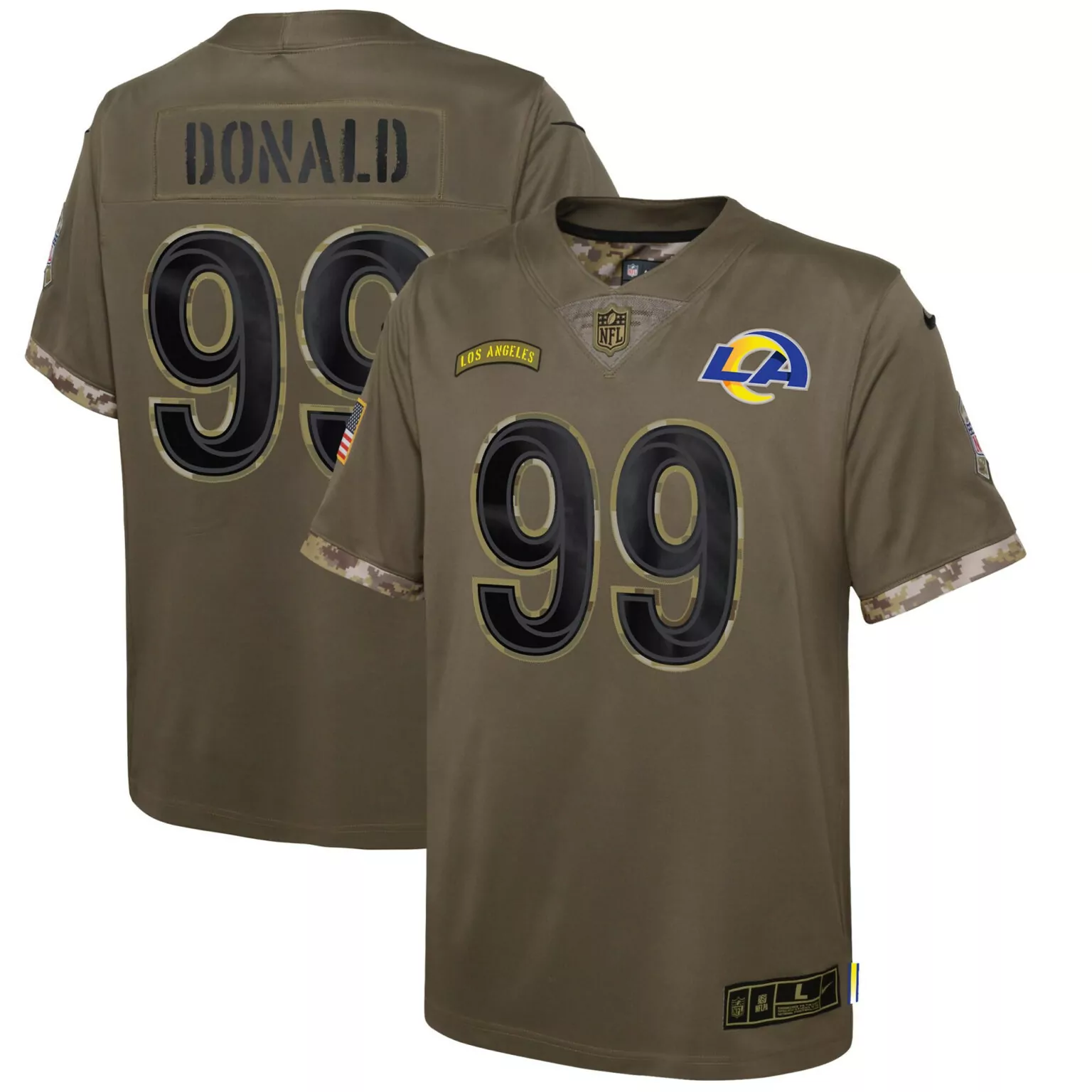Aaron Donald 99 Los Angeles Rams Jersey Olive Green Salute To Service Us Flag Men