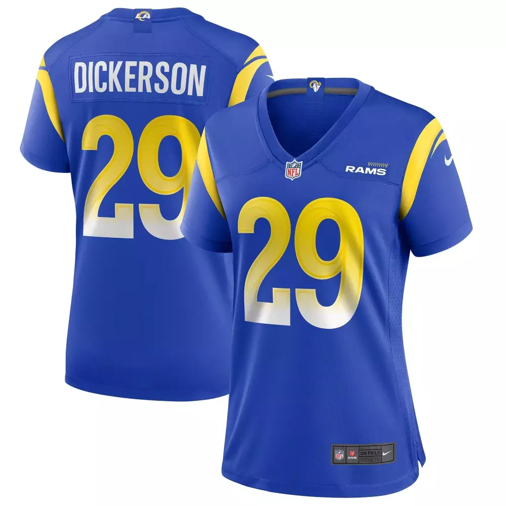 Eric Dickerson 29 Rams Jersey Royal Blue Women Replica Yellow White Game Retired