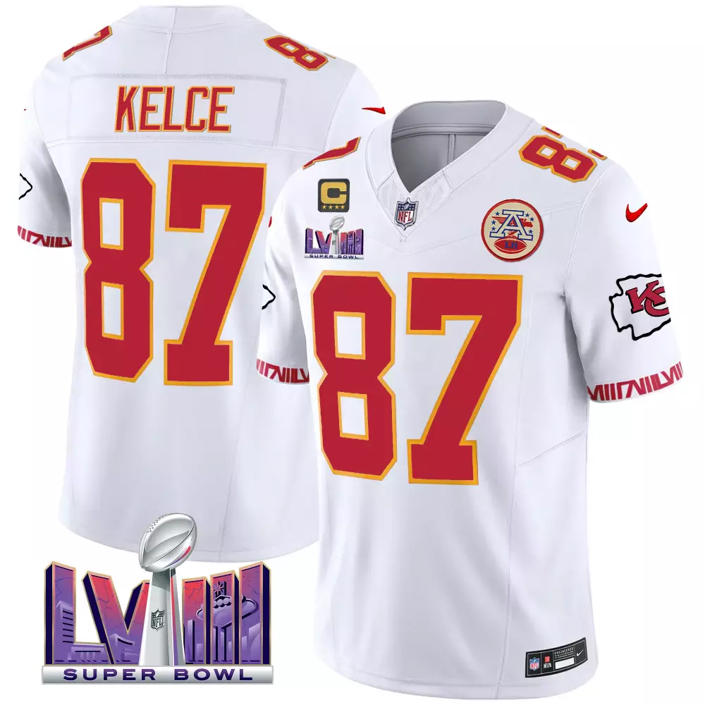 Travis Kelce 87 Jersey White Super Bowl Lvii Kansas City Chiefs Captain Stars Men
