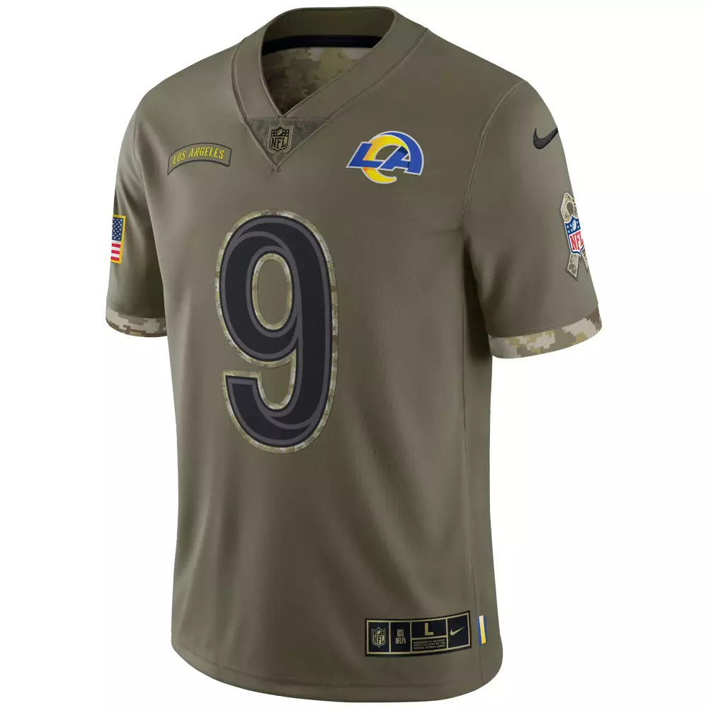 Matthew Stafford 9 Jersey Olive Green Salute To Service Los Angeles Rams USA Flag